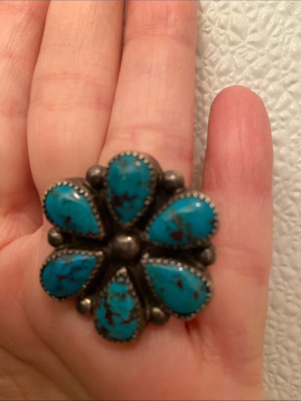 Vintage Native American Turquoise Cluster Flower Ring - Picture 2 of 10